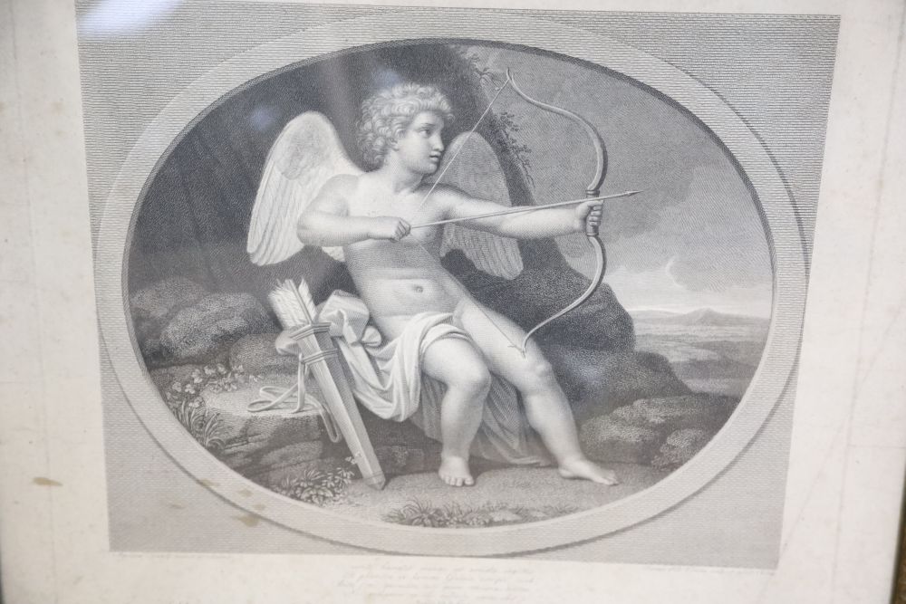 Giovanni Folo after Stefano Tofanelli, pair of engravings, Cupid with a drawn bow and arrow, overall 43 x 50cm